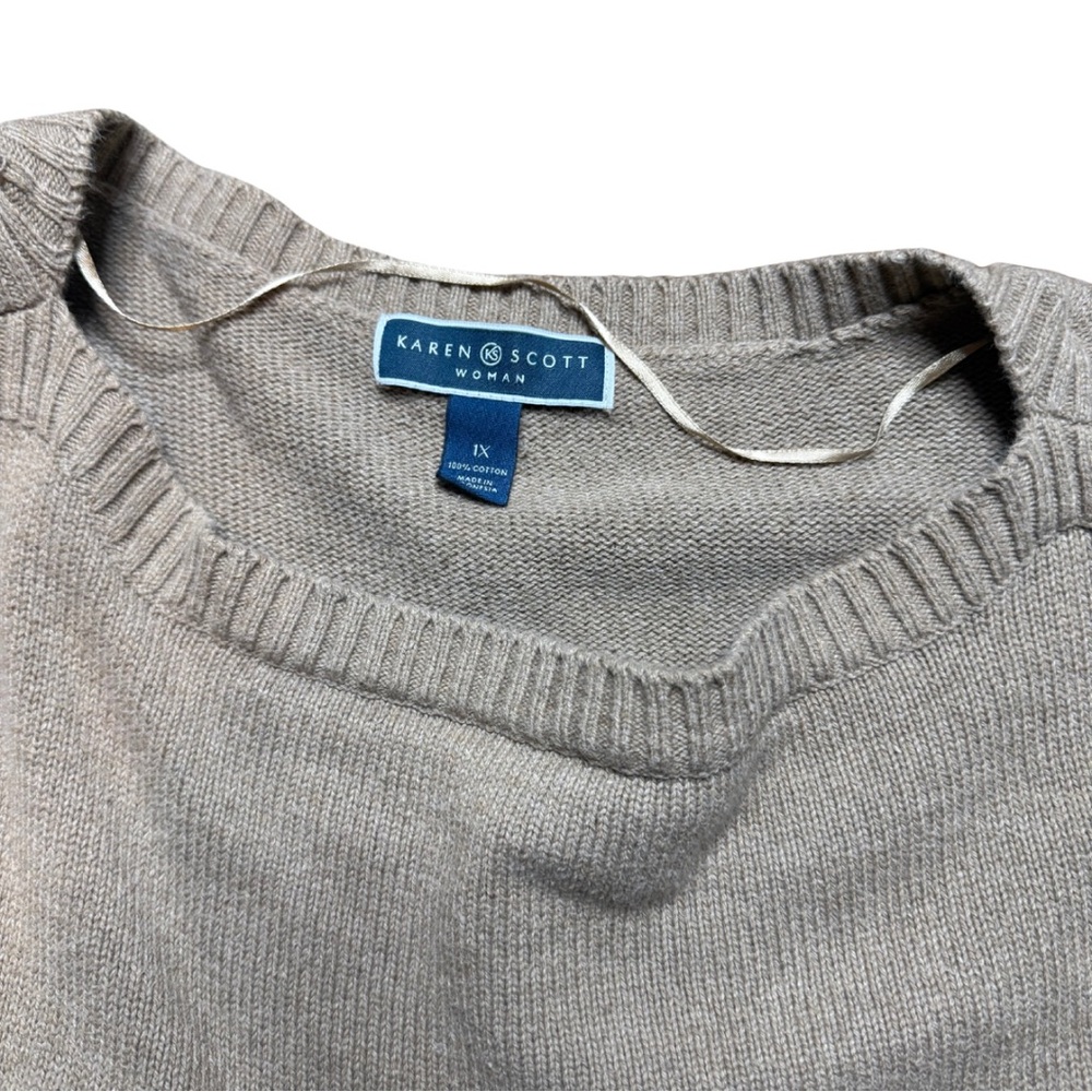 Karen Scott Plus Size 1X Camel Beige Tan Knit Sweater |Neutral Long Sleeve Top - Picture 3 of 4